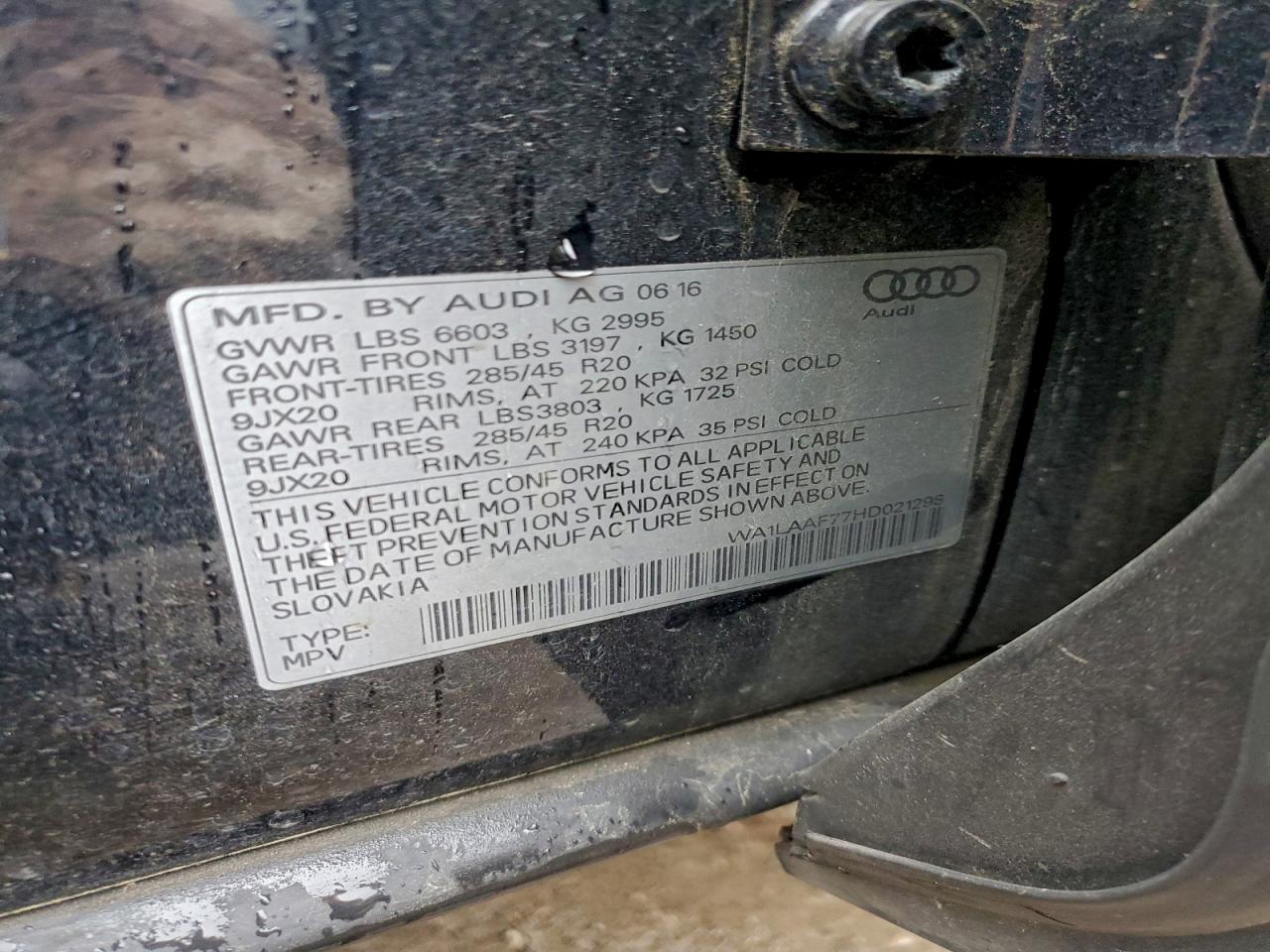 2017 Audi Q7 Premium Plus VIN: WA1LAAF77HD021298 Lot: 95123445