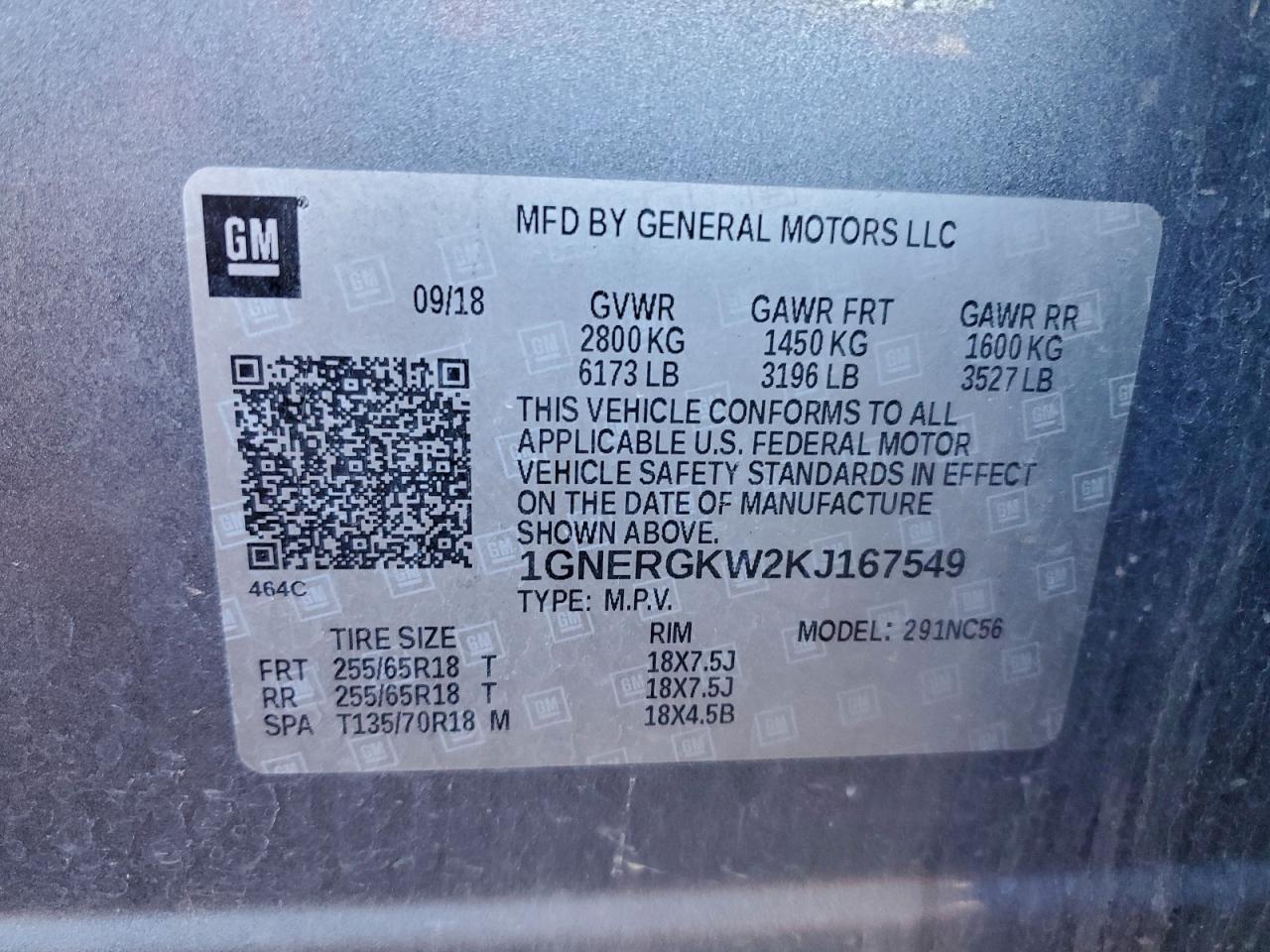 2019 Chevrolet Traverse Lt VIN: 1GNERGKW2KJ167549 Lot: 94548855