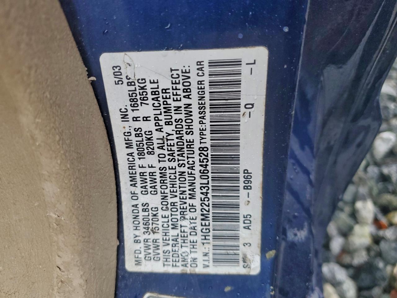 2003 Honda Civic Lx VIN: 1HGEM22543L064528 Lot: 94550035