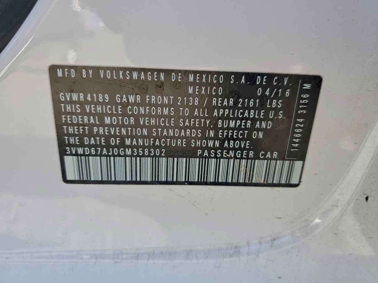 2016 Volkswagen Jetta Se VIN: 3VWD67AJ0GM358302 Lot: 94822945