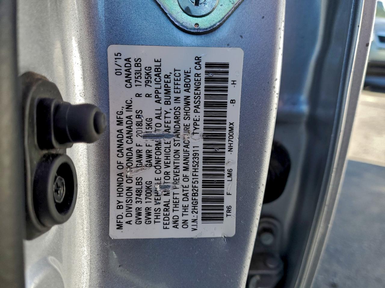 2015 Honda Civic Lx VIN: 2HGFB2F51FH523911 Lot: 96515355