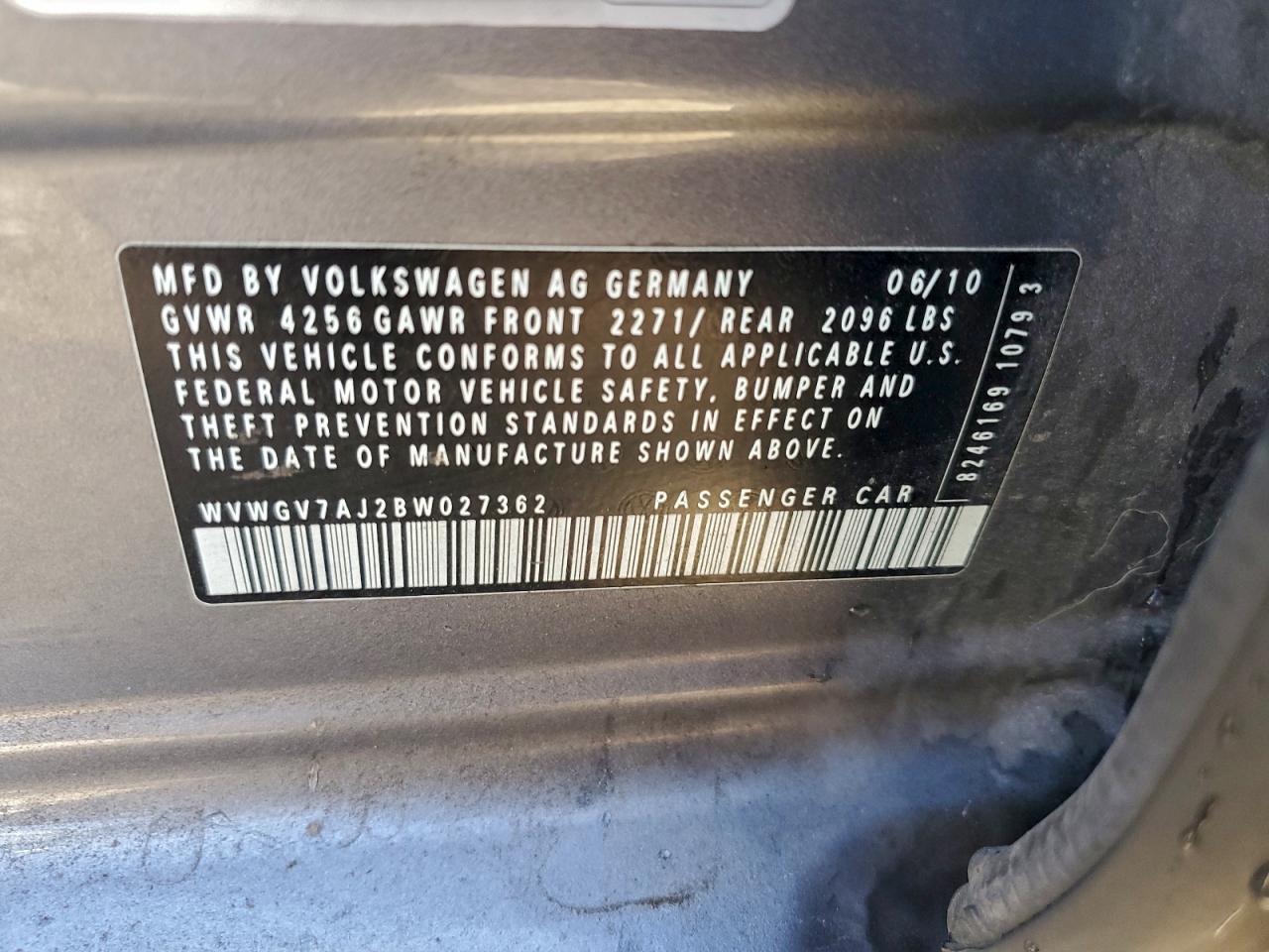 2011 Volkswagen Gti VIN: WVWGV7AJ2BW027362 Lot: 96633435