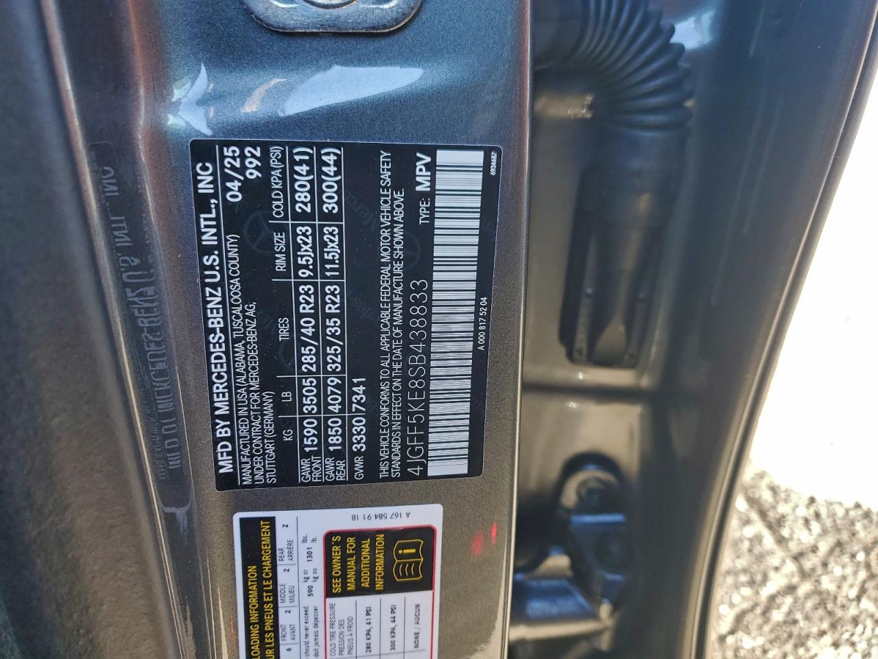 2025 Mercedes-Benz Gls 450 4Matic VIN: 4JGFF5KE8SB438833 Lot: 94569975