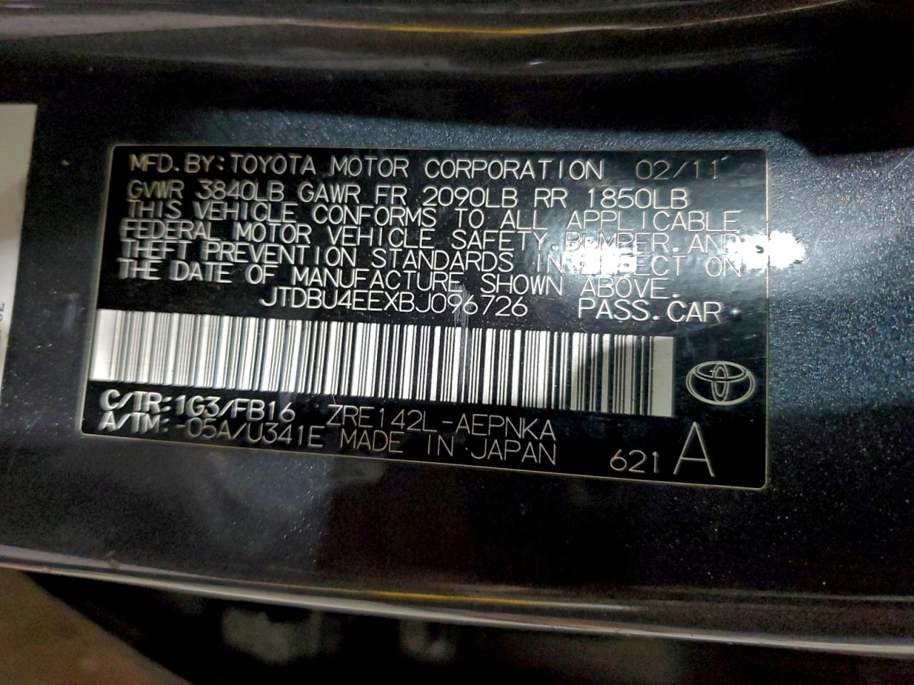 2011 Toyota Corolla Base VIN: JTDBU4EEXBJ096726 Lot: 94673925