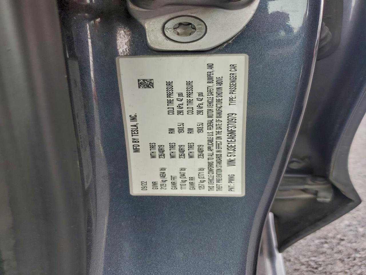 2022 Tesla Model 3 VIN: 5YJ3E1EA6NF370979 Lot: 95094835