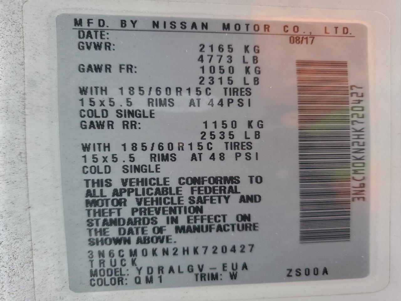 2017 Nissan Nv200 Delivery Van VIN: 3N6CM0KN2HK720427 Lot: 96117955