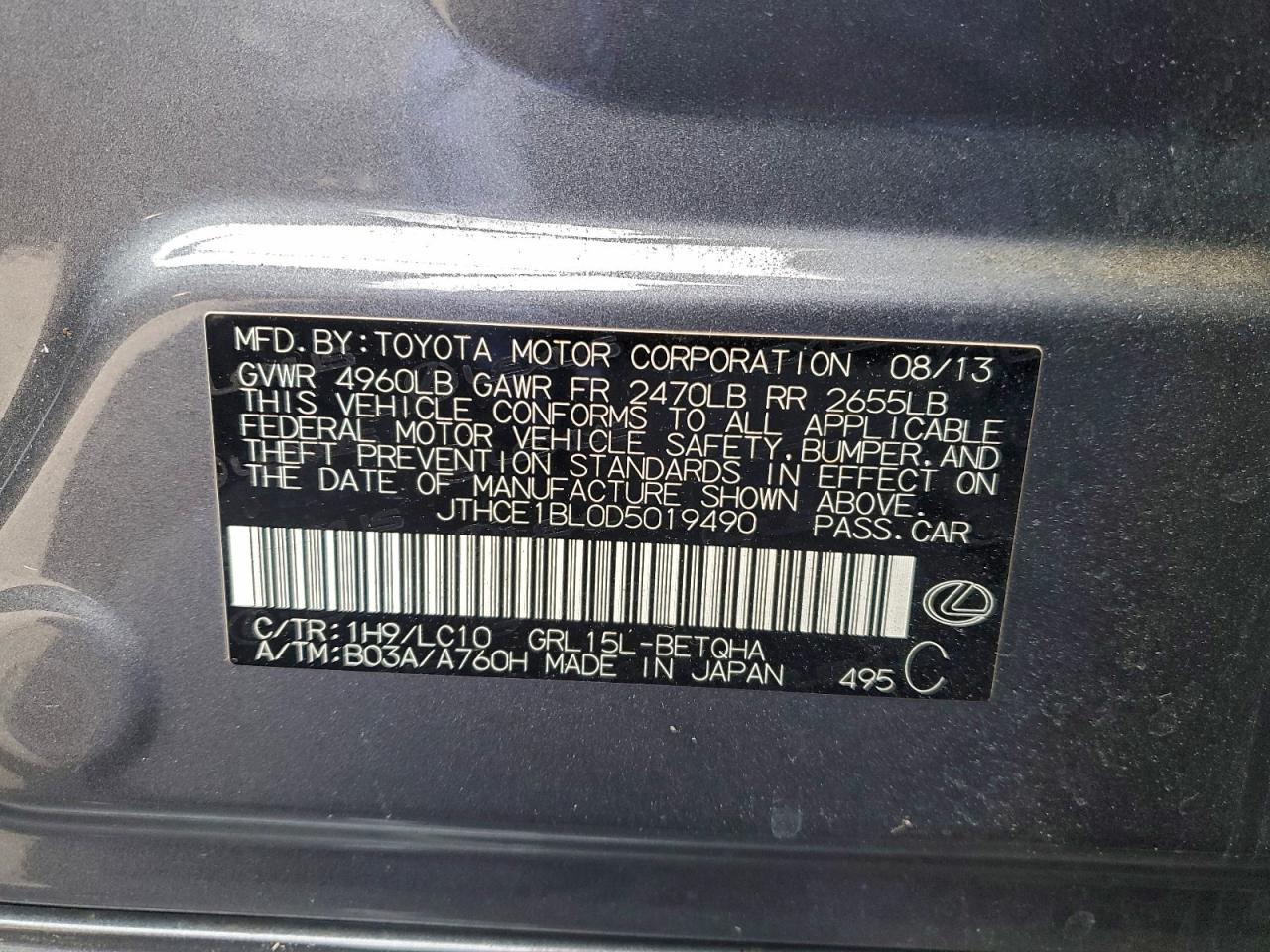 2013 Lexus Gs 350 VIN: JTHCE1BL0D5019490 Lot: 94799235