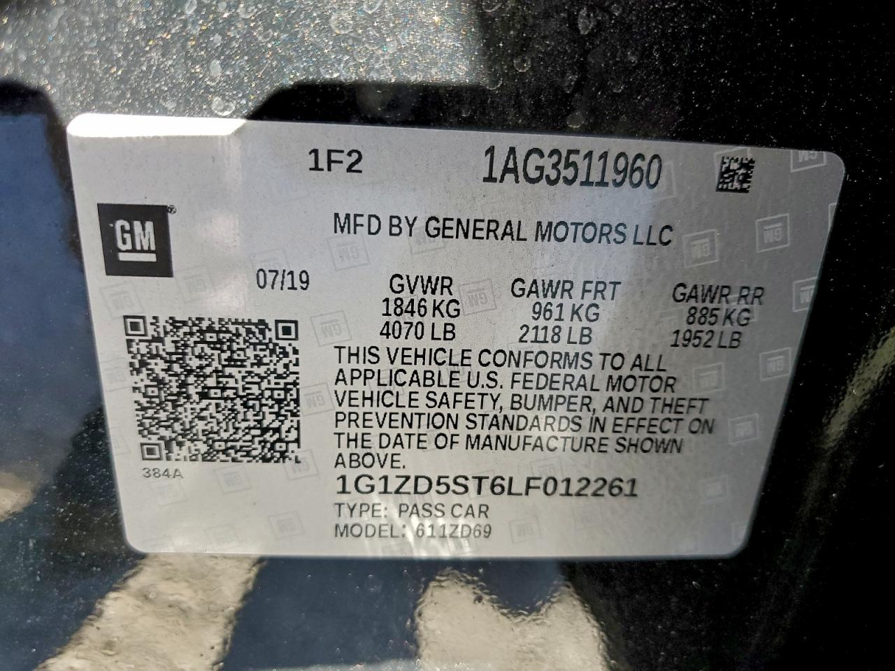 2020 Chevrolet Malibu Lt VIN: 1G1ZD5ST6LF012261 Lot: 93338025