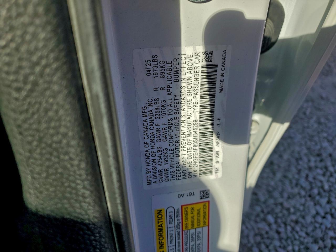 2025 Honda Civic Sport VIN: 2HGFE4F80SH345299 Lot: 94812475