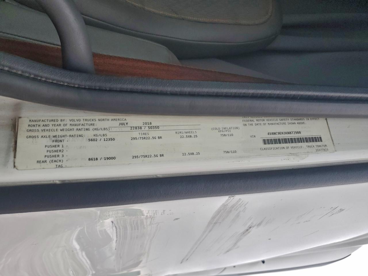 2019 Volvo Vn Vnl VIN: 4V4NC9EH3KN872988 Lot: 96208145