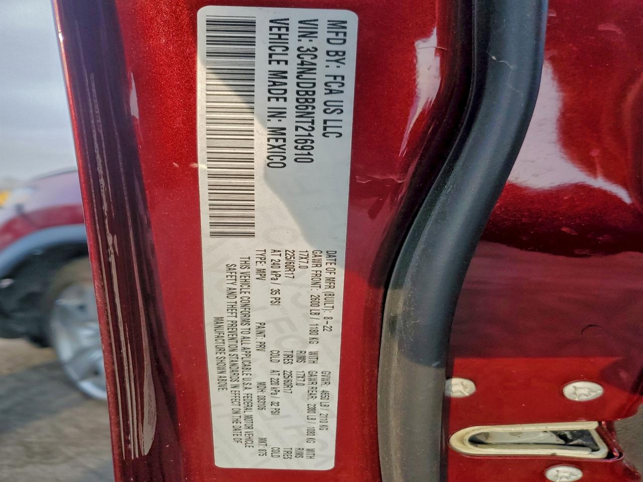 2022 Jeep Compass Latitude VIN: 3C4NJDBB6NT216910 Lot: 96248445