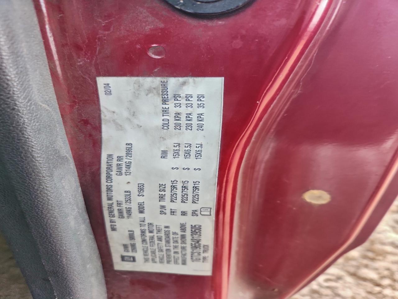 2004 GMC Canyon VIN: 1GTCS196548139505 Lot: 96441295