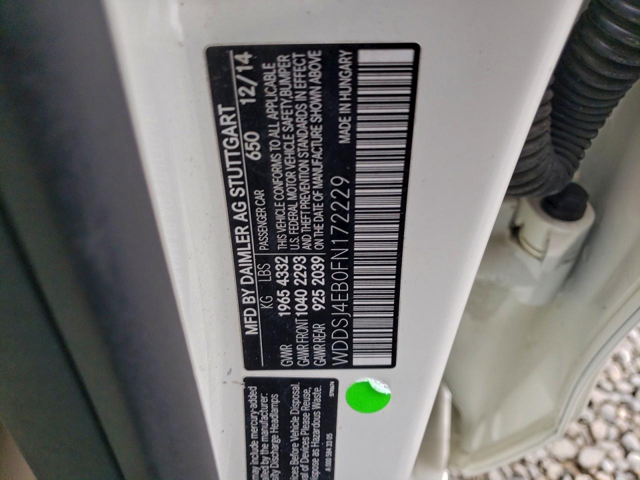 2015 Mercedes-Benz Cla 250 VIN: WDDSJ4EB0FN172229 Lot: 96952815