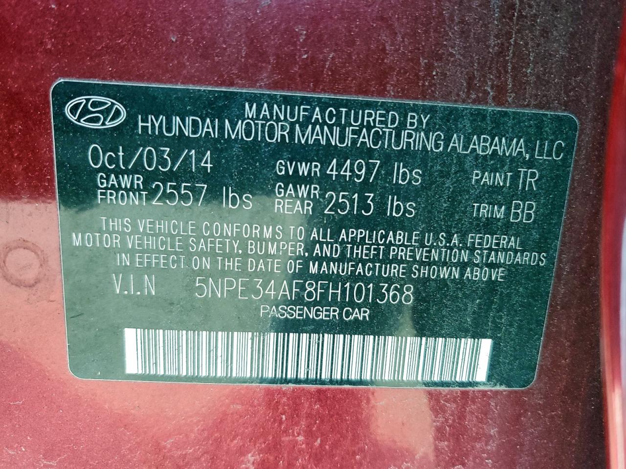 2015 Hyundai Sonata Sport VIN: 5NPE34AF8FH101368 Lot: 95496655