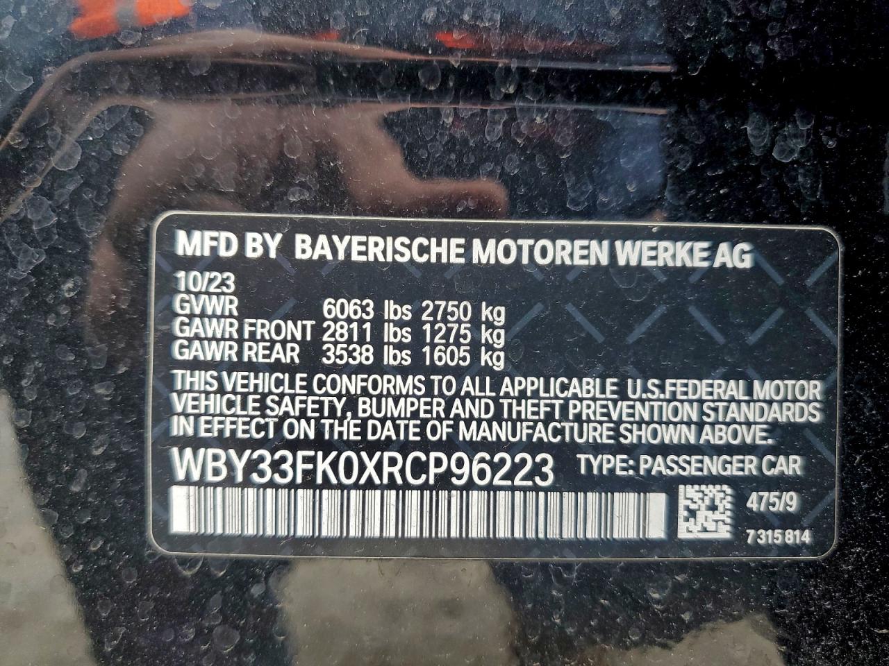 2024 BMW I5 Edrive 40 VIN: WBY33FK0XRCP96223 Lot: 94966195