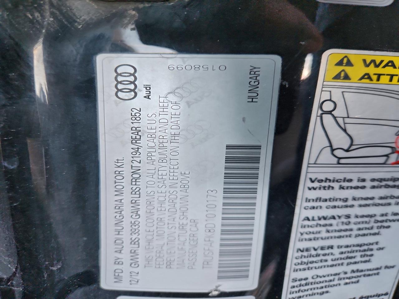 2013 Audi Tt Premium Plus VIN: TRUSFAFK8D1010173 Lot: 97258025