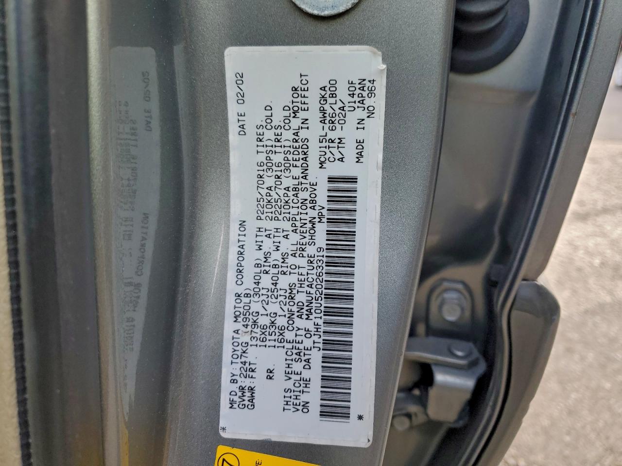 2002 Lexus Rx 300 VIN: JTJHF10U520263319 Lot: 94307765