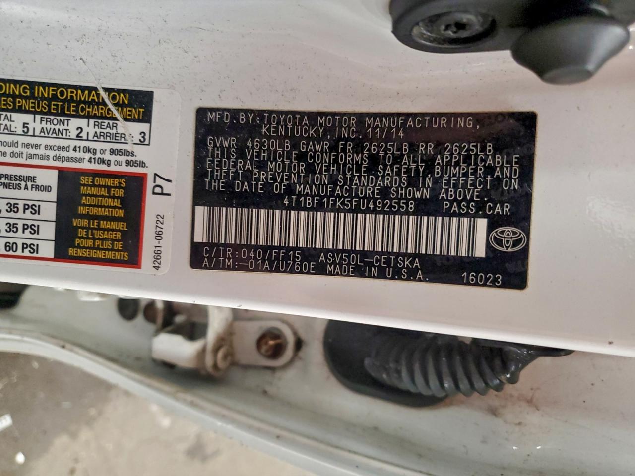 2015 Toyota Camry Le VIN: 4T1BF1FK5FU492558 Lot: 94115935