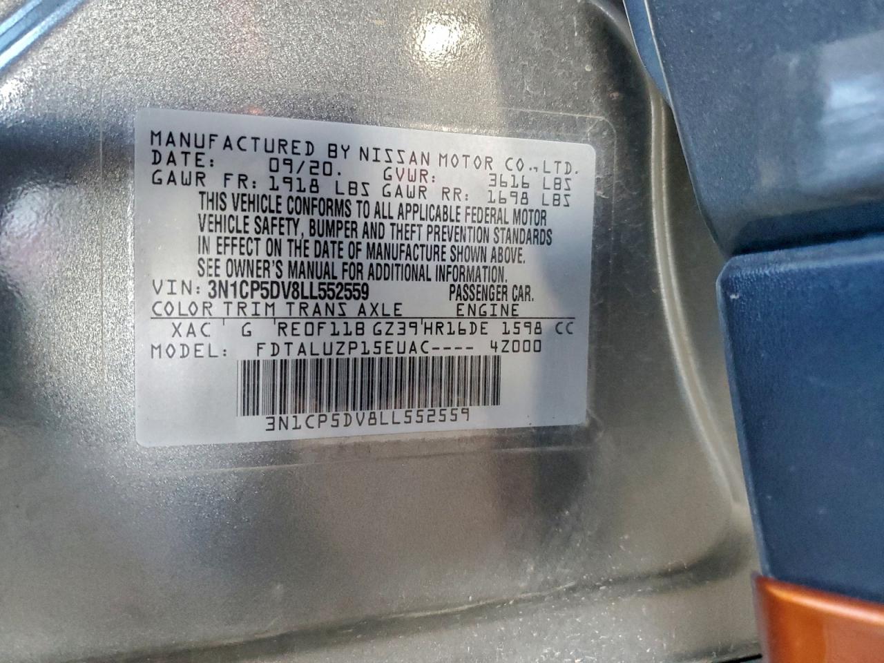 2020 Nissan Kicks Sr VIN: 3N1CP5DV8LL552559 Lot: 96189205