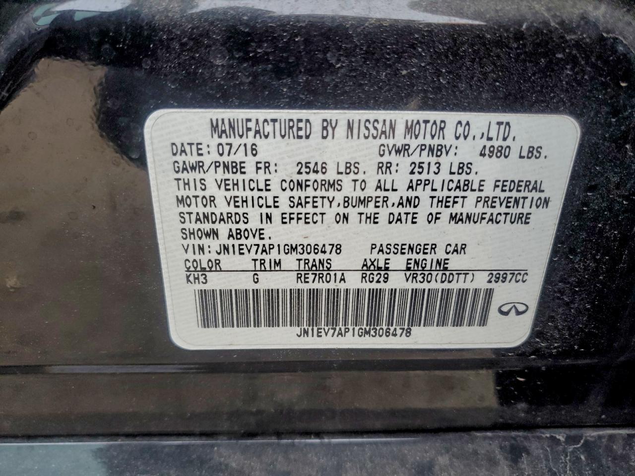 2016 Infiniti Q50 Premium VIN: JN1EV7AP1GM306478 Lot: 96915305