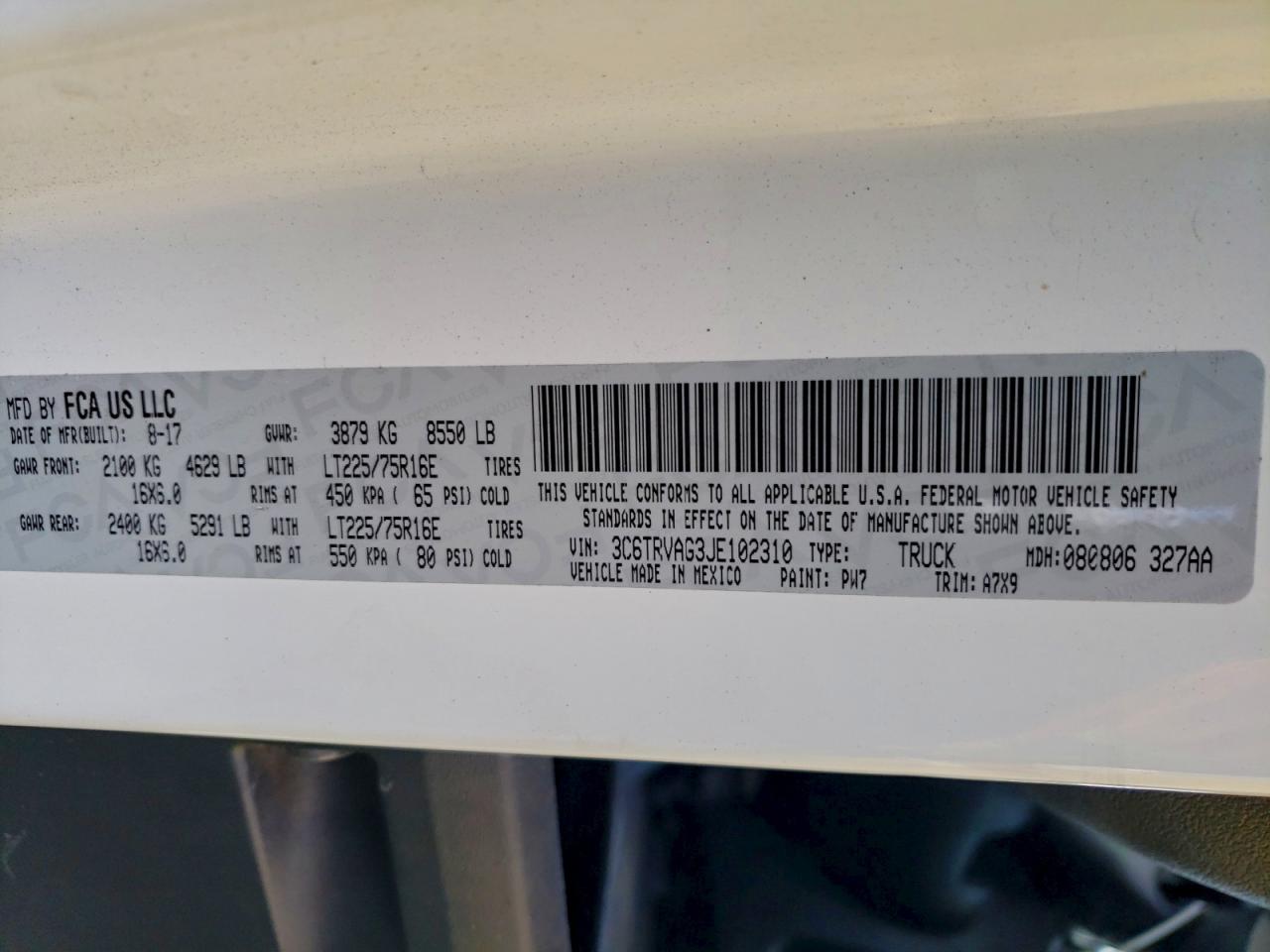 2018 Ram Promaster 1500 Delivery Van VIN: 3C6TRVAG3JE102310 Lot: 95321475