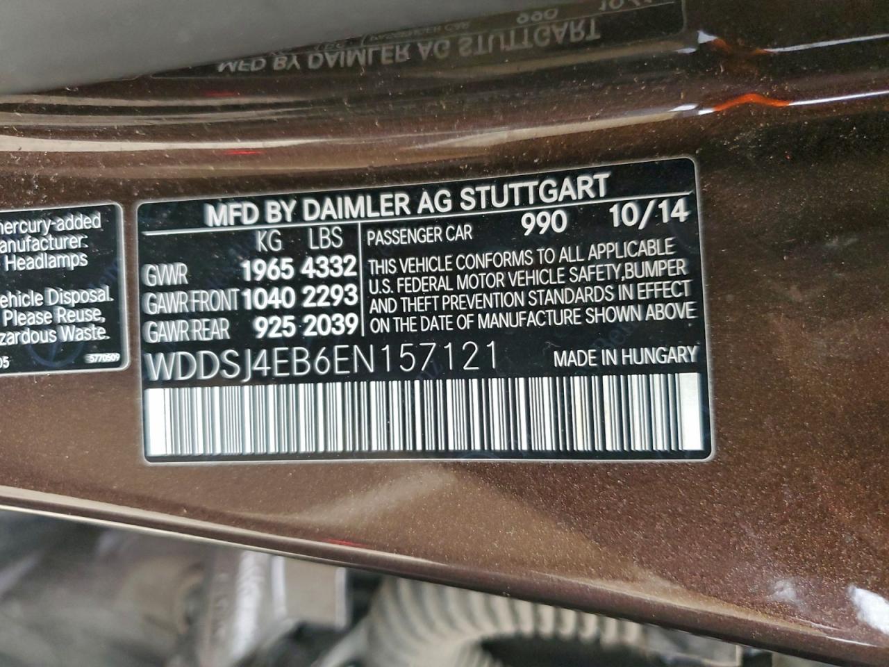 2014 Mercedes-Benz Cla 250 VIN: WDDSJ4EB6EN157121 Lot: 94704905