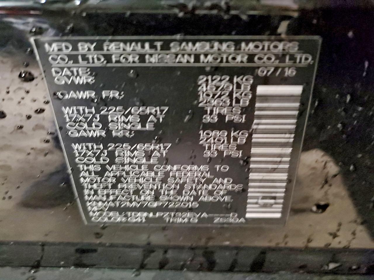 2016 Nissan Rogue S VIN: KNMAT2MV7GP722015 Lot: 94660065