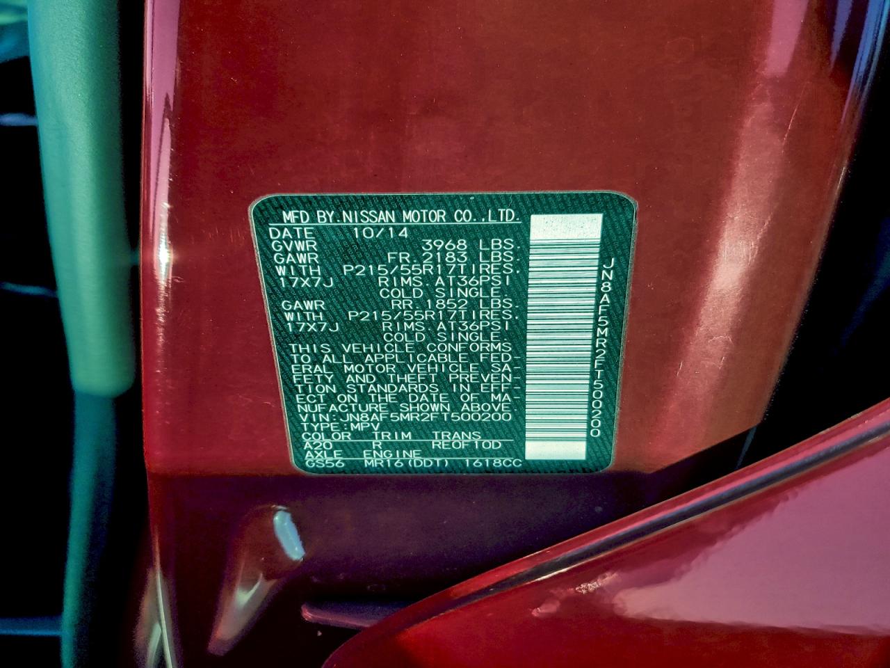 2015 Nissan Juke S VIN: JN8AF5MR2FT500200 Lot: 95674135