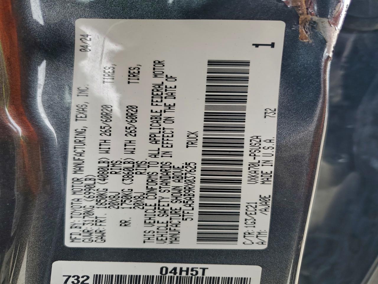 2024 Toyota Tundra Crewmax Sr VIN: 5TFLA5AB9RX037625 Lot: 95628855