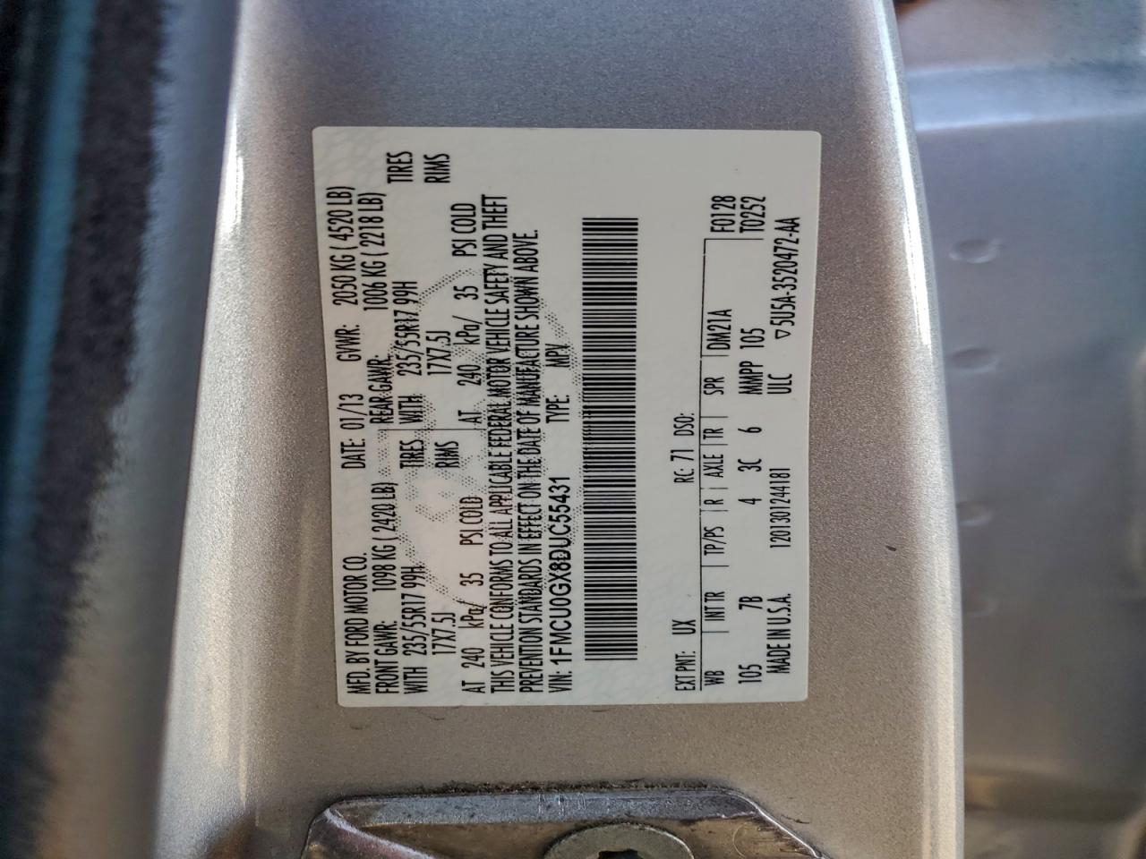 2013 Ford Escape Se VIN: 1FMCU0GX8DUC55431 Lot: 94344855