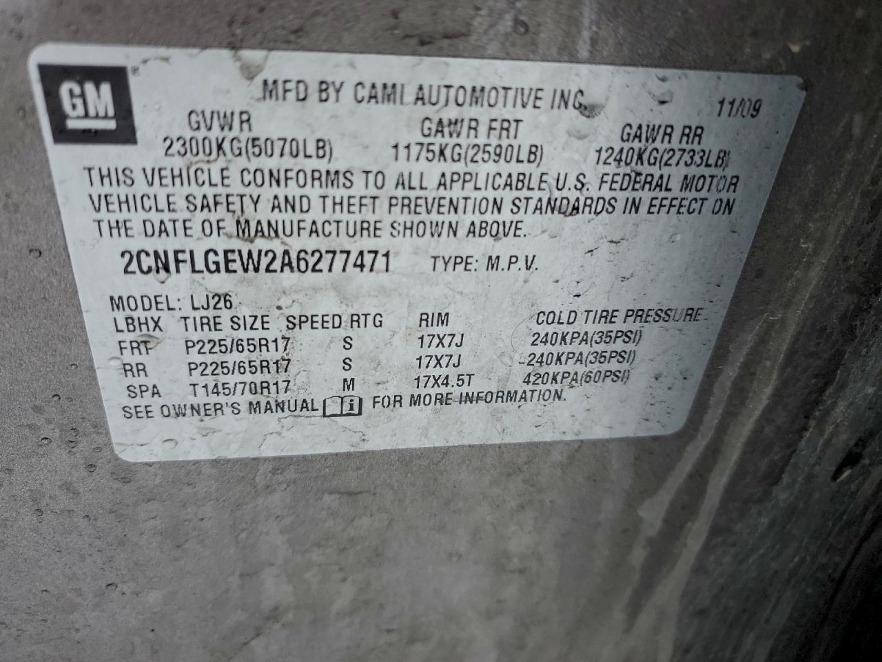 2010 Chevrolet Equinox Ltz VIN: 2CNFLGEW2A6277471 Lot: 95303775