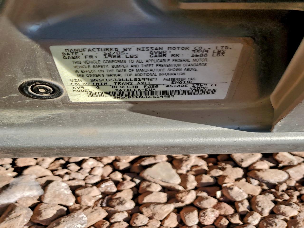 2006 Nissan Sentra 1.8 VIN: 3N1CB51D66L519929 Lot: 95449225