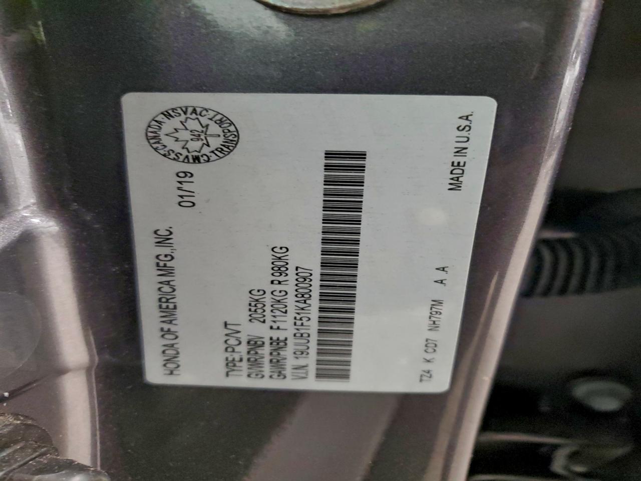 2019 Acura Tlx Technology VIN: 19UUB1F51KA800907 Lot: 95094005