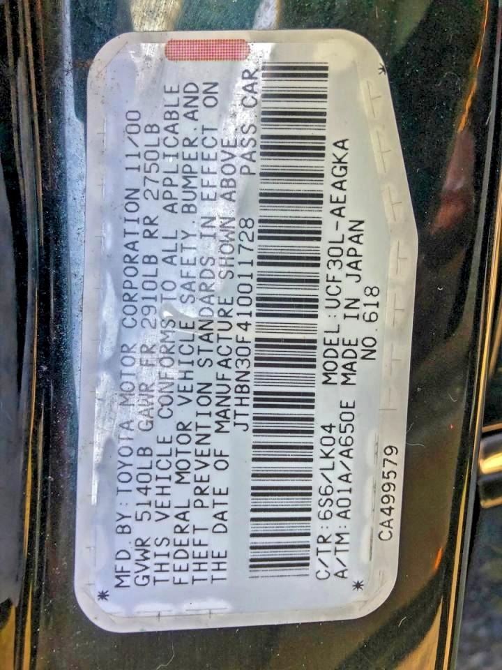 JTHBN30F410011728 2001 Lexus Ls 430