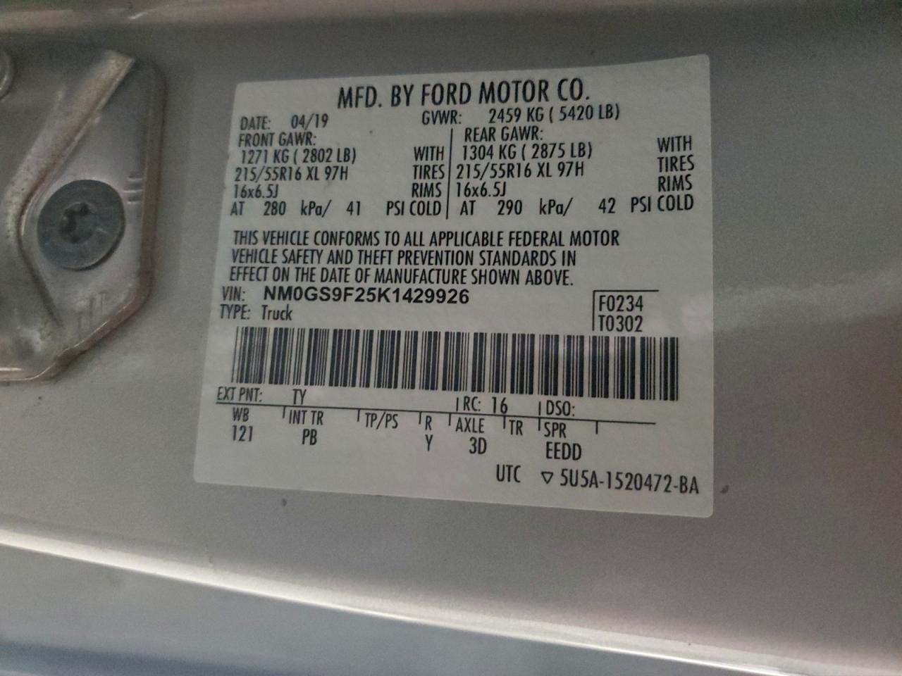 2019 Ford Transit Connect Xlt VIN: NM0GS9F25K1429926 Lot: 96041215