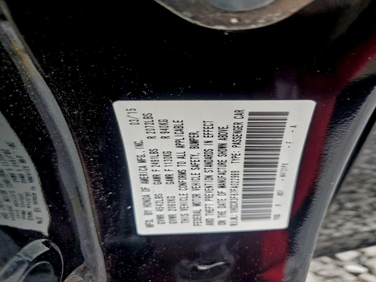 2015 Honda Accord Exl VIN: 1HGCR3F87FA022969 Lot: 94938295