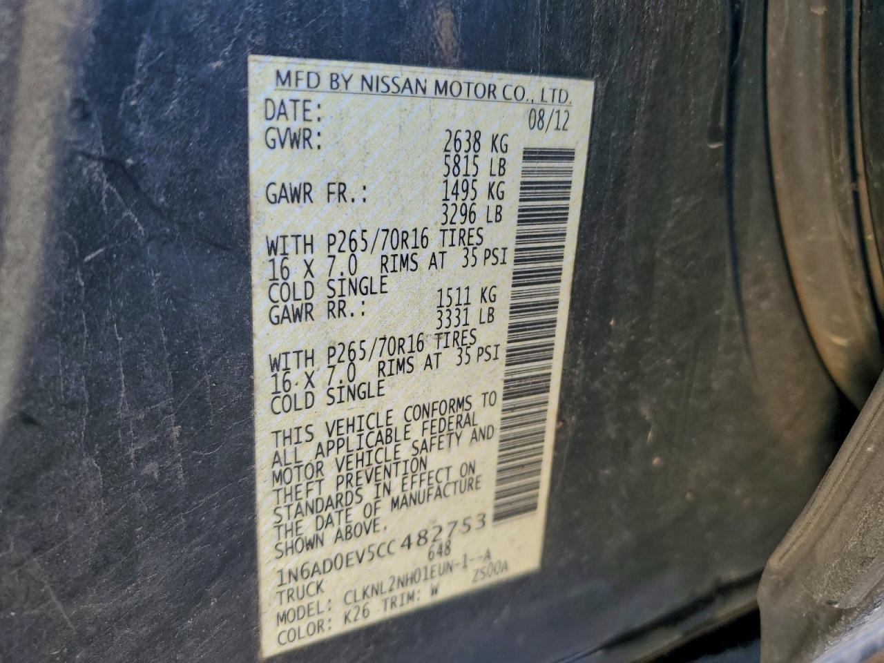 2012 Nissan Frontier S VIN: 1N6AD0EV5CC482753 Lot: 94757725