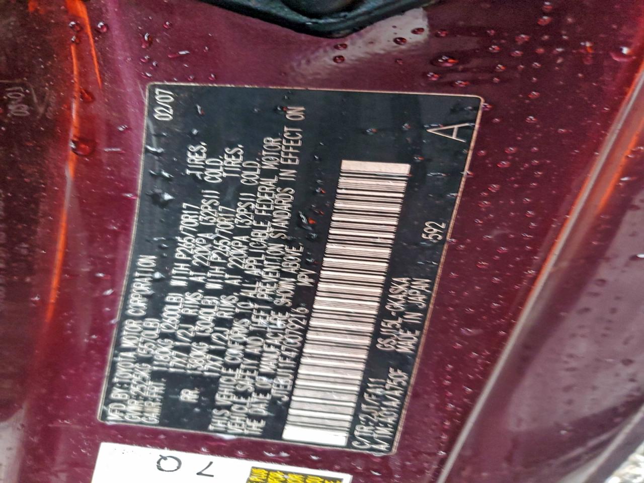 2007 Toyota Fj Cruiser VIN: JTEBU11F470079216 Lot: 95136945