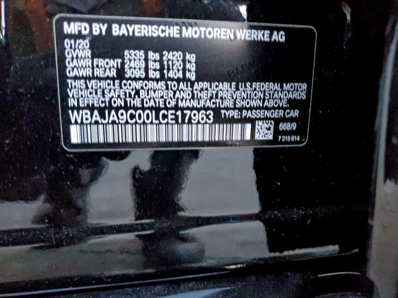 2020 BMW 530E VIN: WBAJA9C00LCE17963 Lot: 94997835