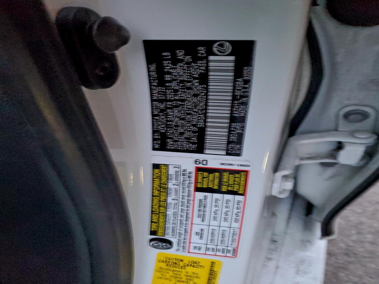 2022 Lexus Es 300H Base VIN: 58AGA1C10NU024275 Lot: 96372095