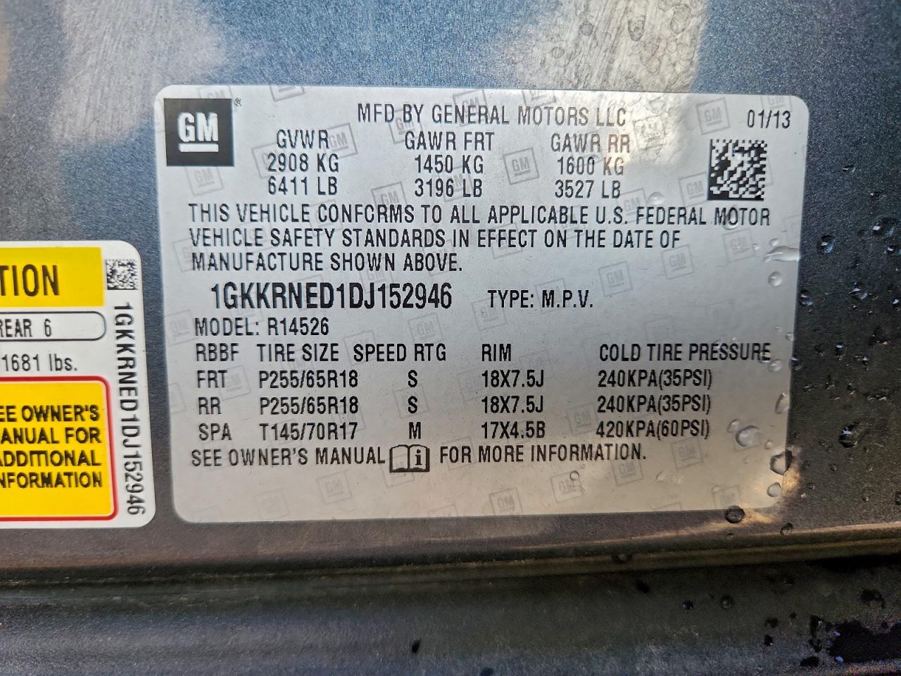 2013 GMC Acadia Sle VIN: 1GKKRNED1DJ152946 Lot: 94932475