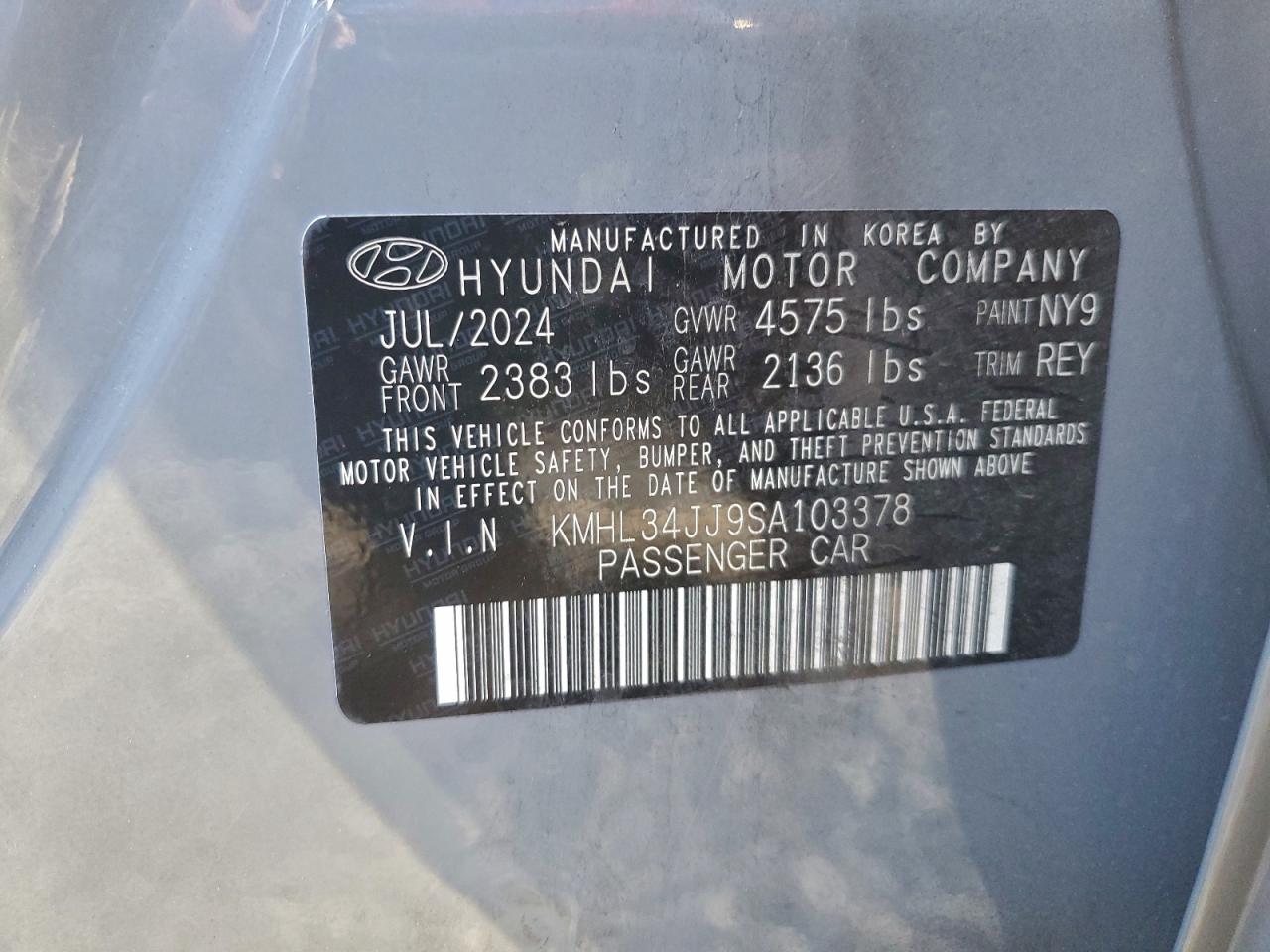2025 Hyundai Sonata Hybrid VIN: KMHL34JJ9SA103378 Lot: 97783625