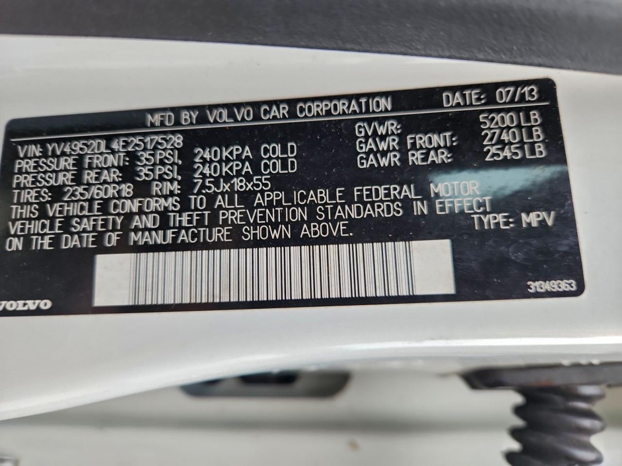 2014 Volvo Xc60 3.2 VIN: YV4952DL4E2517528 Lot: 94782435