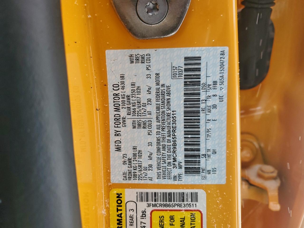 2023 Ford Bronco Sport Big Bend VIN: 3FMCR9B65PRE30511 Lot: 94633525