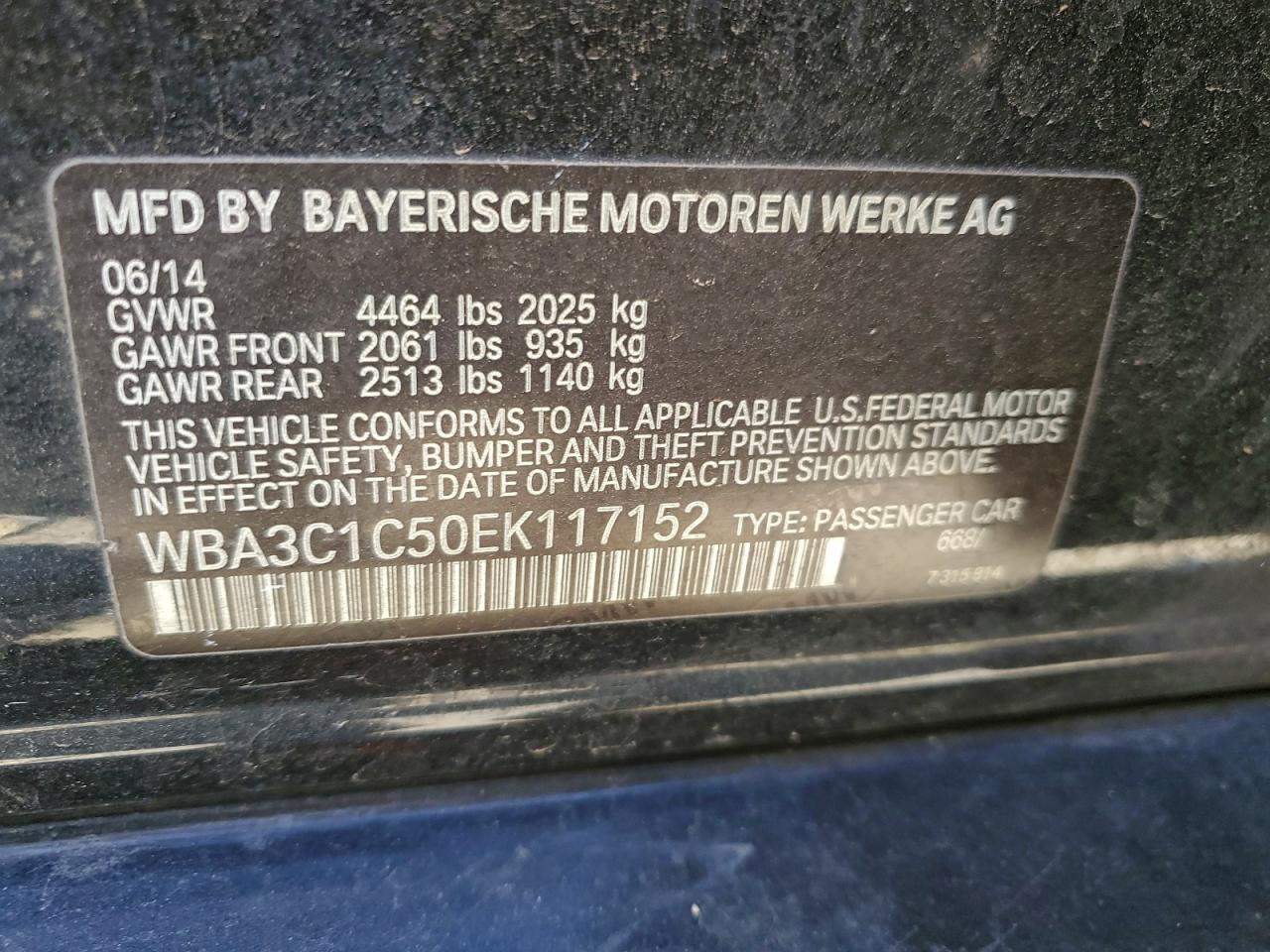 2014 BMW 328 I Sulev VIN: WBA3C1C50EK117152 Lot: 96939735