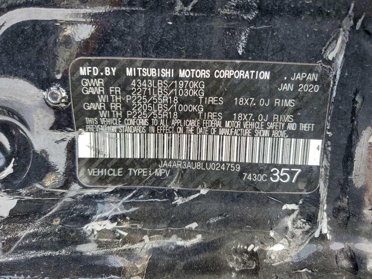 2020 Mitsubishi Outlander Sport Es VIN: JA4AR3AU8LU024759 Lot: 96081465