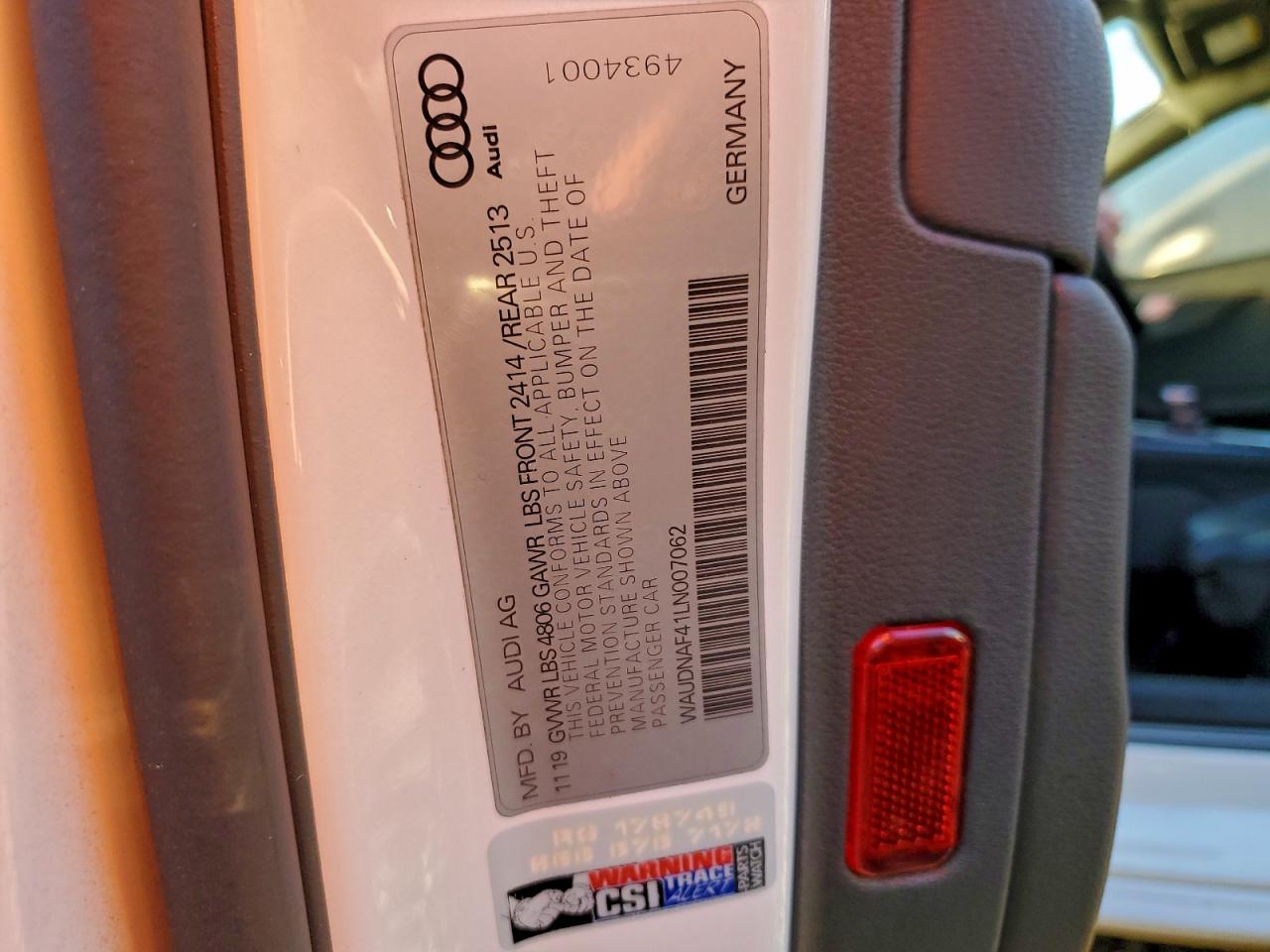 2020 Audi A4 Premium VIN: WAUDNAF41LN007062 Lot: 94302135