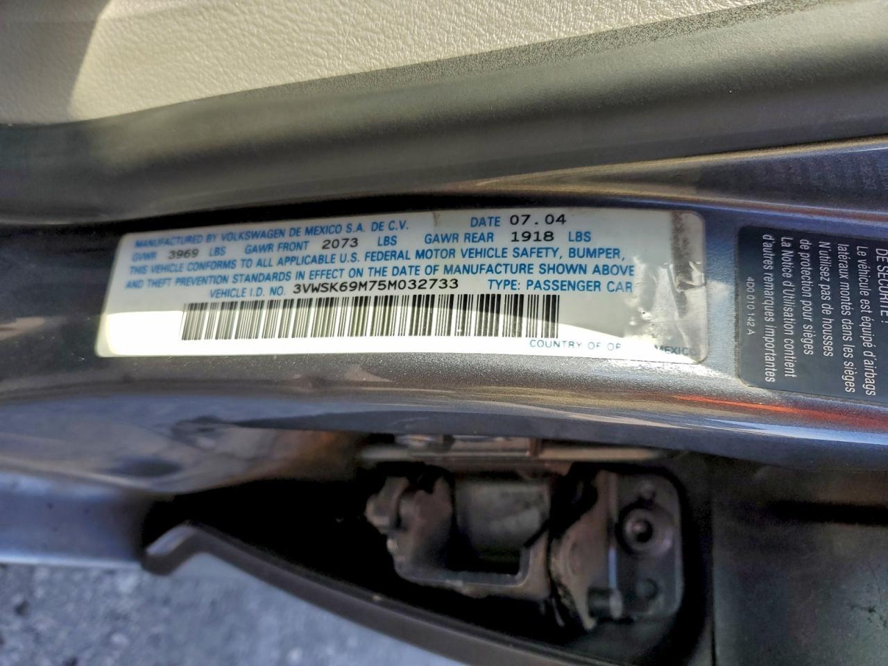 2005 Volkswagen Jetta Gls VIN: 3VWSK69M75M032733 Lot: 94787065