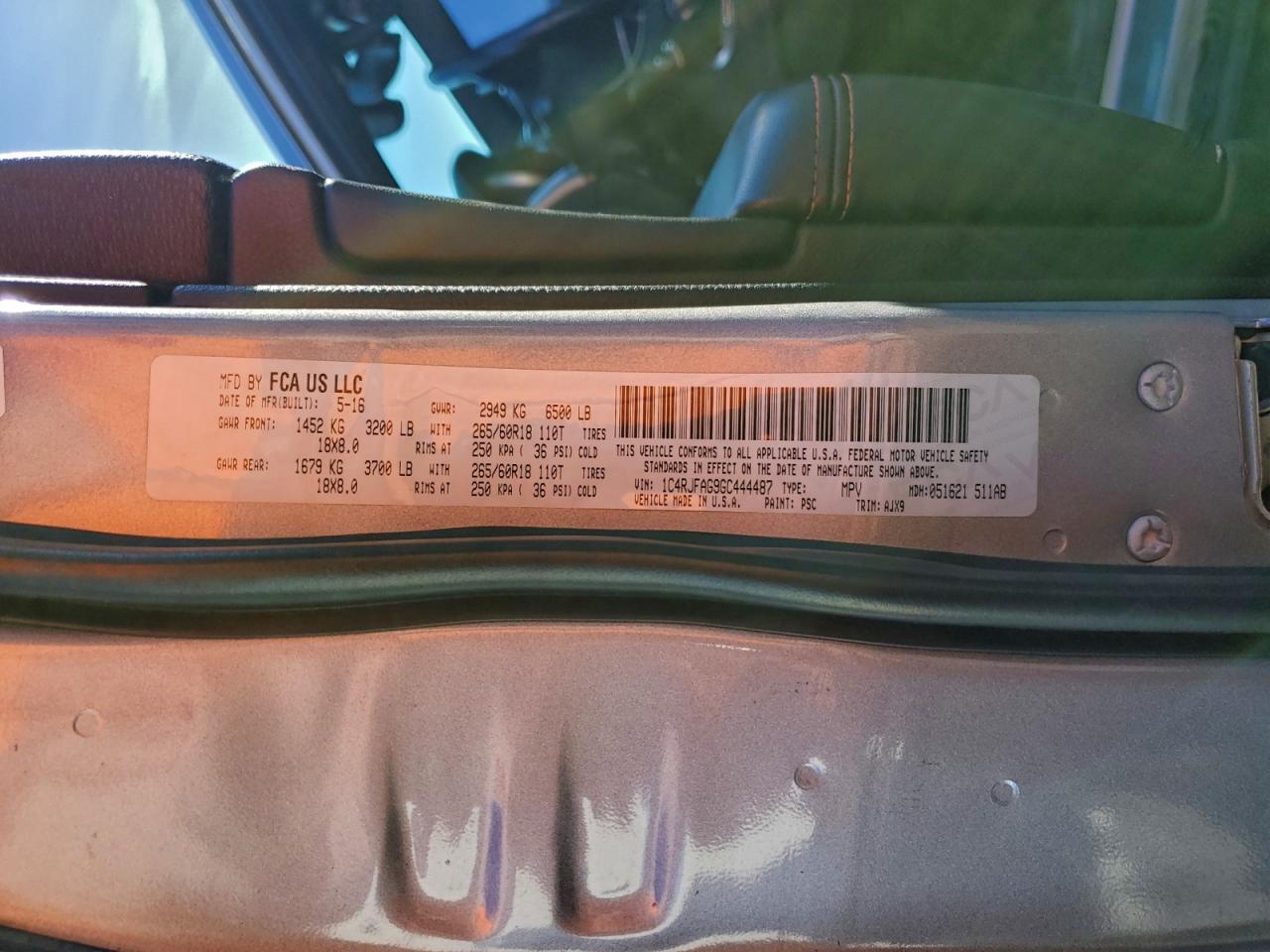 2016 Jeep Grand Cherokee Laredo VIN: 1C4RJFAG9GC444487 Lot: 94098845