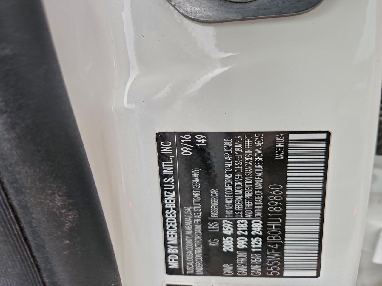 2017 Mercedes-Benz C 300 VIN: 55SWF4JB0HU189860 Lot: 94455385